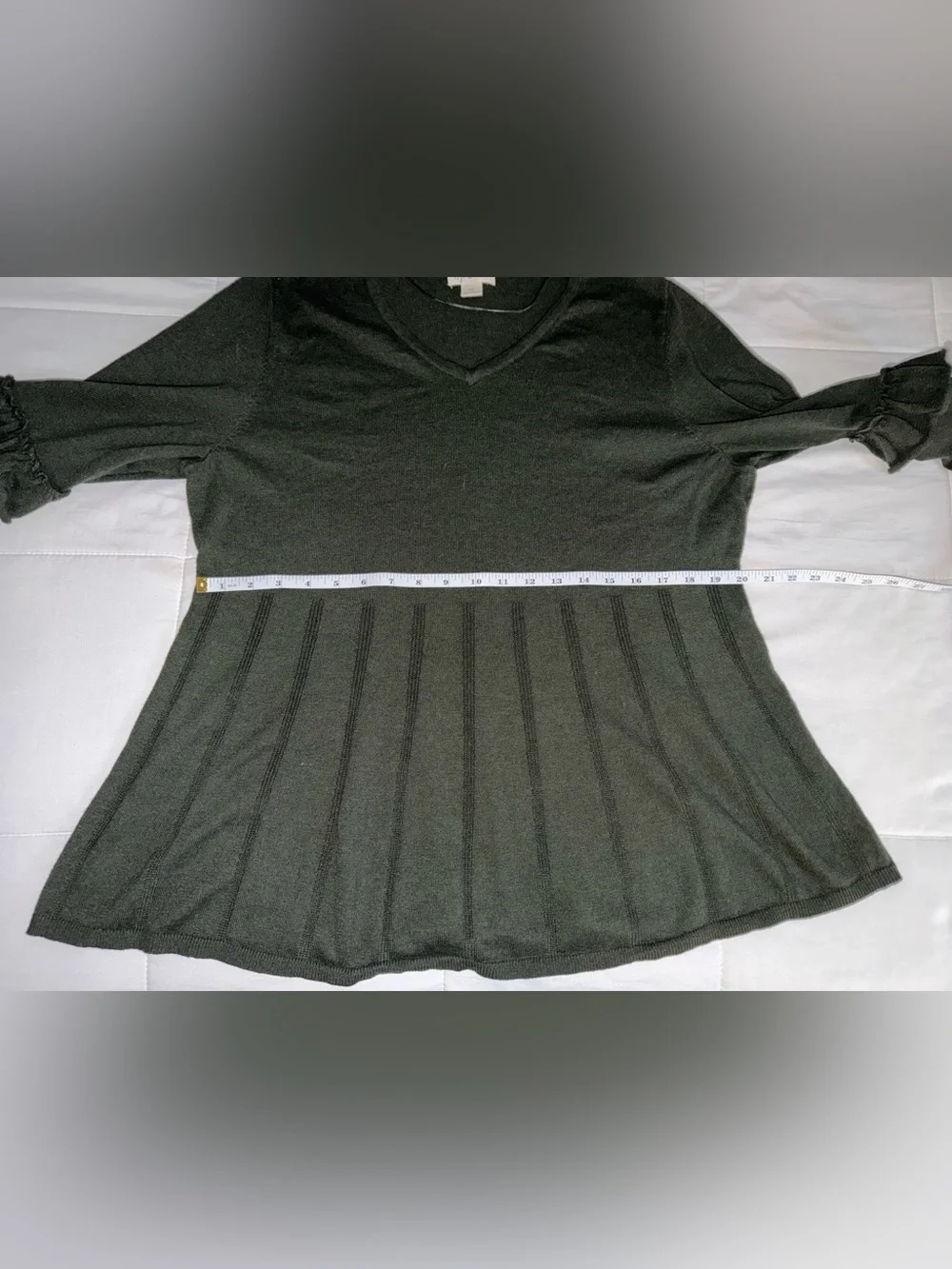 Women’s Green V-Neck Ruffle Sleeve Long-Sleeve Top - 2X